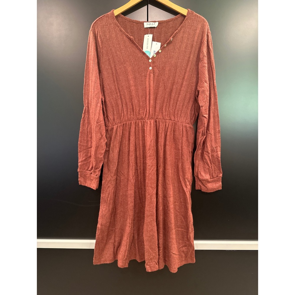 Gilli Sarahi V-Neck Long Sleeve Dress Burnt Orange Ribbed Knit 1X Stitch Fix NEW